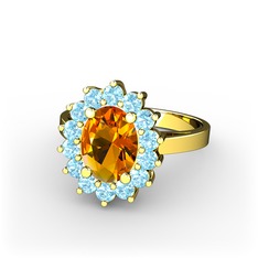 Eda Yüzük - Sitrin ve akuamarin 925 ayar altın kaplama gümüş yüzük #10rc38u