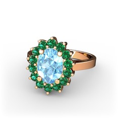 Akuamarin ve yeşil kuvars 925 ayar rose altın kaplama gümüş yüzük