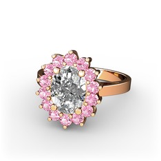 Swarovski ve pembe kuvars 18 ayar rose altın yüzük