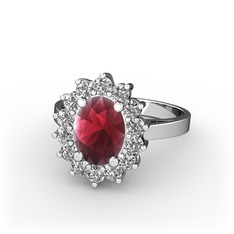 Eda Yüzük - Kök yakut ve beyaz zirkon 18 ayar beyaz altın yüzük #11dqpdj