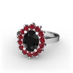 Eda Yüzük - Siyah zirkon ve garnet 14 ayar beyaz altın yüzük #11w3iu0