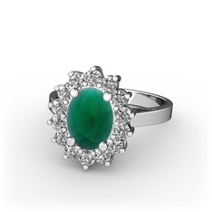 Eda Yüzük - Kök zümrüt ve pırlanta 14 ayar beyaz altın yüzük (0.504 karat) #11xul4k