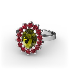Eda Yüzük - Peridot ve garnet 8 ayar beyaz altın yüzük #12cqsk9
