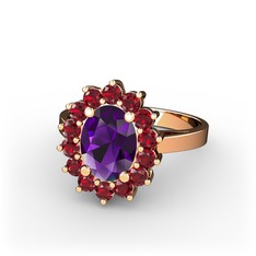 Ametist ve garnet 925 ayar rose altın kaplama gümüş yüzük