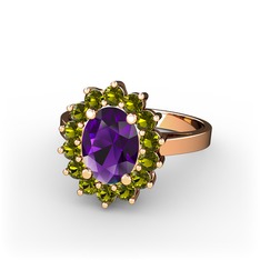 Ametist ve peridot 8 ayar rose altın yüzük