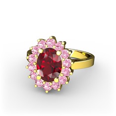 Garnet ve pembe kuvars 14 ayar altın yüzük