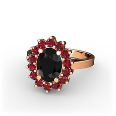 Eda Yüzük - Siyah zirkon ve garnet 18 ayar rose altın yüzük #13ya48x