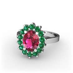 Eda Yüzük - Rodolit garnet ve yeşil kuvars 18 ayar beyaz altın yüzük #140c9w