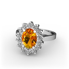 Eda Yüzük - Sitrin ve swarovski 14 ayar beyaz altın yüzük #14ab8ws