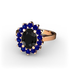 Eda Yüzük - Siyah zirkon ve lab safir 14 ayar rose altın yüzük #14fuwro