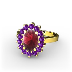 Eda Yüzük - Kök yakut ve ametist 18 ayar altın yüzük #154i4rk