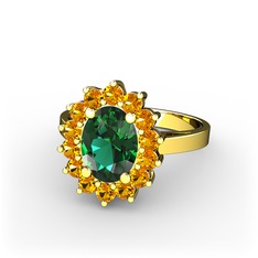 Eda Yüzük - Yeşil kuvars ve sitrin 18 ayar altın yüzük #1573zom