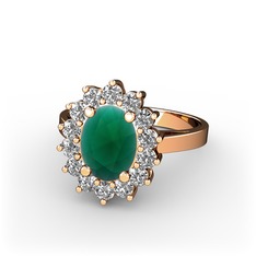 Kök zümrüt ve pırlanta 925 ayar rose altın kaplama gümüş yüzük (0.504 karat)