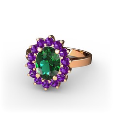 Eda Yüzük - Yeşil kuvars ve ametist 18 ayar rose altın yüzük #15wlwe7