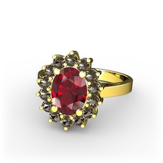 Garnet ve dumanlı kuvars 8 ayar altın yüzük