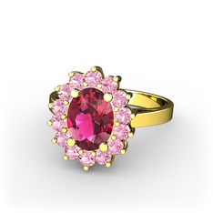 Eda Yüzük - Rodolit garnet ve pembe kuvars 925 ayar altın kaplama gümüş yüzük #160a8li