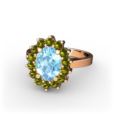 Akuamarin ve peridot 18 ayar rose altın yüzük