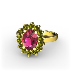 Rodolit garnet ve peridot 18 ayar altın yüzük