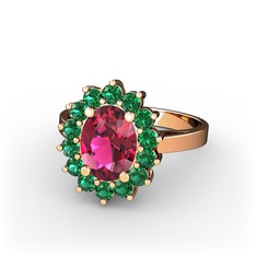 Rodolit garnet ve yeşil kuvars 18 ayar rose altın yüzük