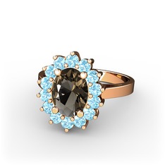 Eda Yüzük - Dumanlı kuvars ve akuamarin 925 ayar rose altın kaplama gümüş yüzük #17o9v3e