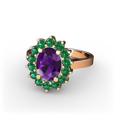 Ametist ve yeşil kuvars 18 ayar rose altın yüzük