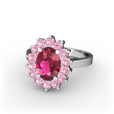 Rodolit garnet ve pembe kuvars 8 ayar beyaz altın yüzük