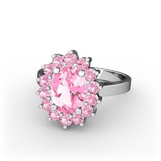 Eda Yüzük - Pembe kuvars 8 ayar beyaz altın yüzük #188614g