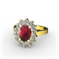 Kök yakut ve beyaz zirkon 925 ayar altın kaplama gümüş yüzük