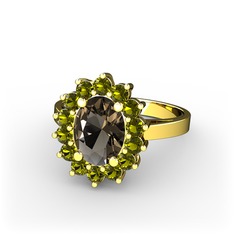 Dumanlı kuvars ve peridot 18 ayar altın yüzük