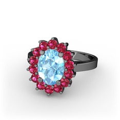 Eda Yüzük - Akuamarin ve rodolit garnet 925 ayar siyah rodyum kaplama gümüş yüzük #19bk9ev