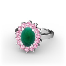 Eda Yüzük - Kök zümrüt ve pembe kuvars 8 ayar beyaz altın yüzük #19jo00b