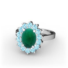 Eda Yüzük - Kök zümrüt ve akuamarin 8 ayar beyaz altın yüzük #1awdr6q