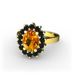 Sitrin ve siyah zirkon 18 ayar altın yüzük
