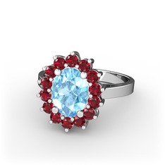 Akuamarin ve garnet 8 ayar beyaz altın yüzük