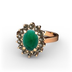 Kök zümrüt ve dumanlı kuvars 14 ayar rose altın yüzük