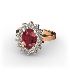 Garnet ve pırlanta 925 ayar rose altın kaplama gümüş yüzük (0.504 karat)