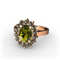 Peridot ve dumanlı kuvars 14 ayar rose altın yüzük