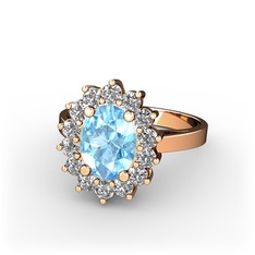 Eda Yüzük - Akuamarin ve pırlanta 925 ayar rose altın kaplama gümüş yüzük (0.504 karat) #1c1ms3r