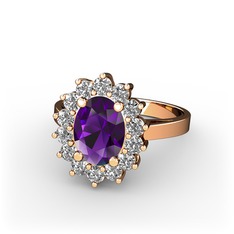 Ametist ve swarovski 18 ayar rose altın yüzük
