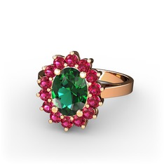 Yeşil kuvars ve rodolit garnet 14 ayar rose altın yüzük