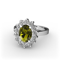Eda Yüzük - Peridot ve swarovski 8 ayar beyaz altın yüzük #1e62c8q