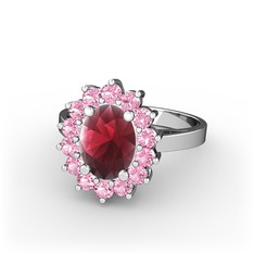 Eda Yüzük - Kök yakut ve pembe kuvars 18 ayar beyaz altın yüzük #1eae3y4