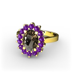 Eda Yüzük - Dumanlı kuvars ve ametist 18 ayar altın yüzük #1eklzb