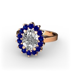 Eda Yüzük - Swarovski ve lab safir 18 ayar rose altın yüzük #1en1deq