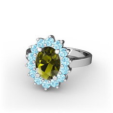 Peridot ve akuamarin 18 ayar beyaz altın yüzük