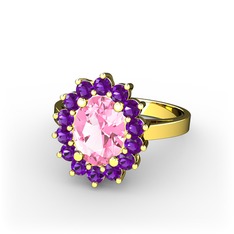Eda Yüzük - Pembe kuvars ve ametist 925 ayar altın kaplama gümüş yüzük #1fke6mu