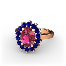Rodolit garnet ve lab safir 14 ayar rose altın yüzük