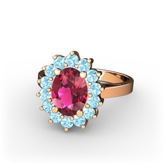 Eda Yüzük - Rodolit garnet ve akuamarin 18 ayar rose altın yüzük #1g2809m