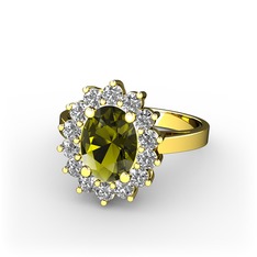 Eda Yüzük - Peridot ve swarovski 925 ayar altın kaplama gümüş yüzük #1gklidt