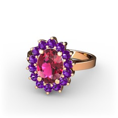Eda Yüzük - Rodolit garnet ve ametist 8 ayar rose altın yüzük #1gra5y1
